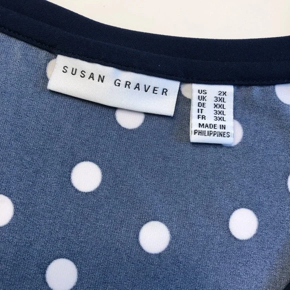 SUSAN GRAVER Blouse Womens 2X Top Polka Navy White - Picture 3 of 6